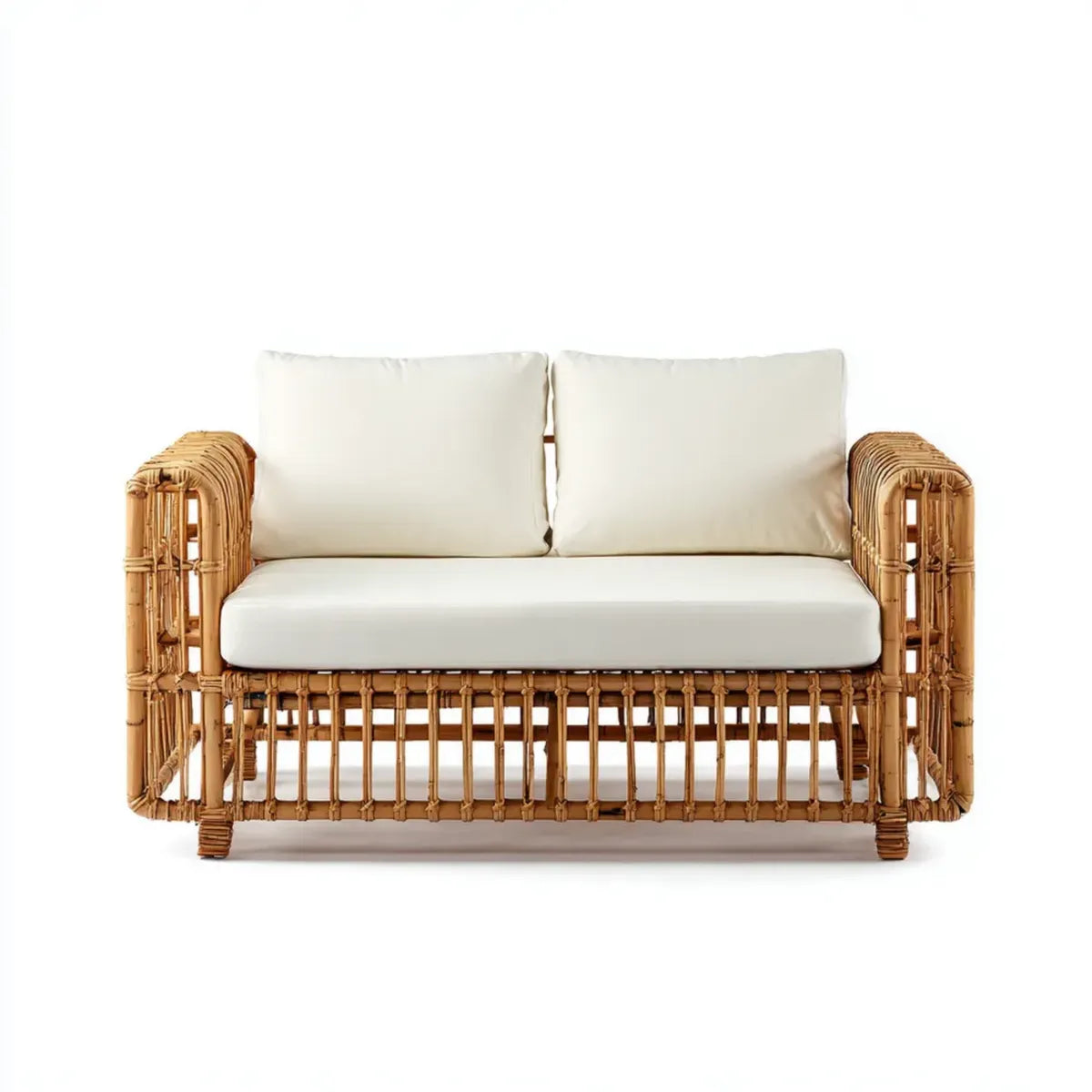 Canapé de jardin 2 places droit en rotin naturel beige 140 x 75 x 78 cm