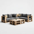 Salon de jardin d’angle 4 places gris naturel en pin massif avec table basse 220 x 160 cm