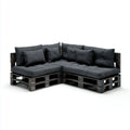 Canapé de jardin d'angle 4 places noir en bois massif avec coussins en polyester 200 x 120 x 80 cm