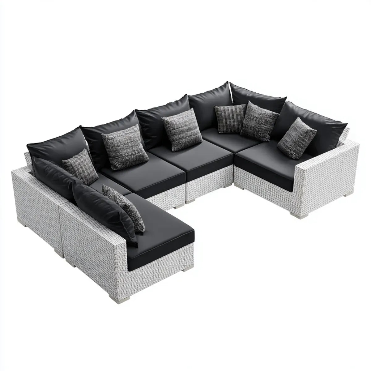 Salon de jardin d’angle 5 places gris et noir en résine tressée PE 280 x 210 x 70 cm