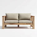 Canapé de jardin 2 places beige en acacia massif avec coussins 140 x 75 x 78 cm
