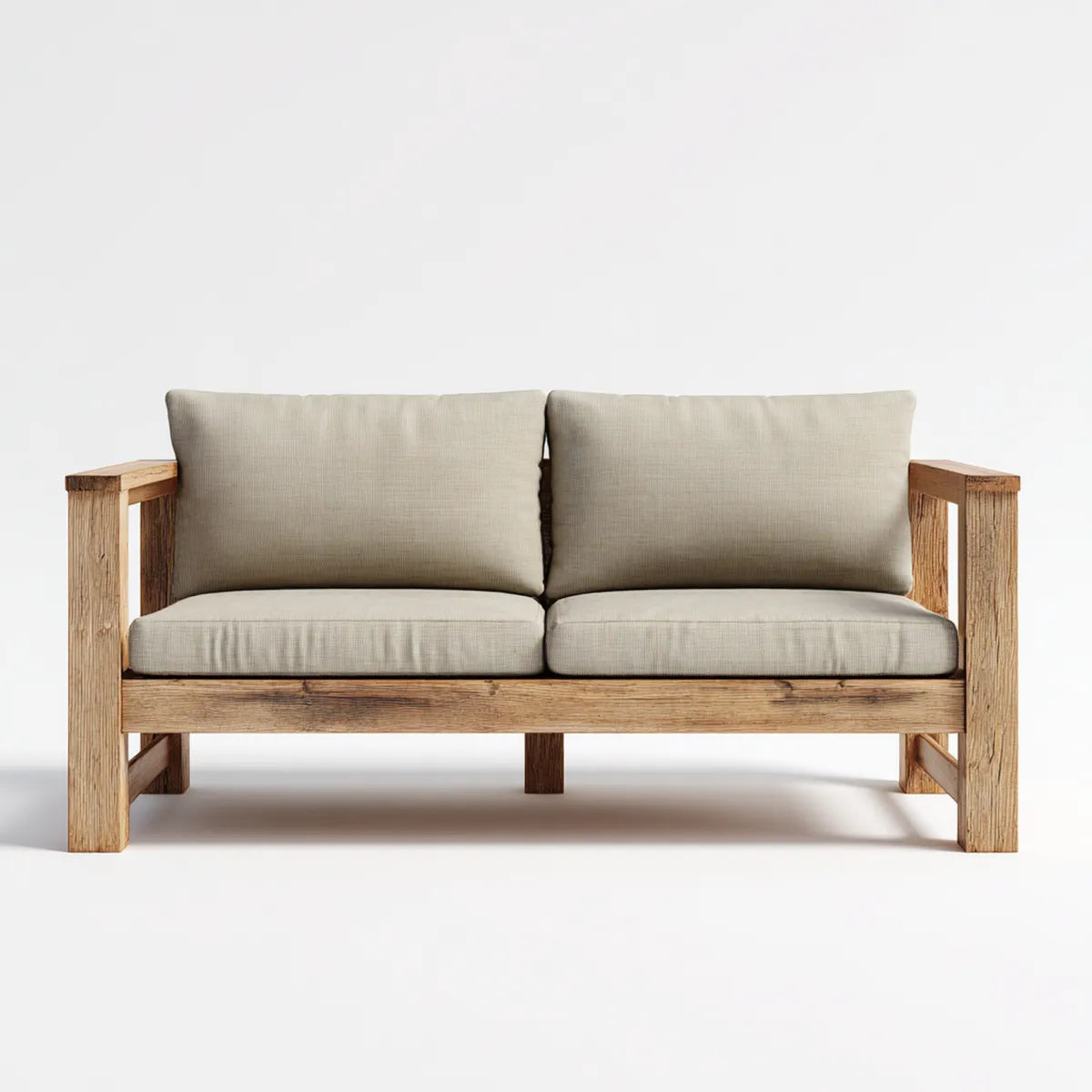 Canapé de jardin 2 places beige en acacia massif avec coussins 140 x 75 x 78 cm