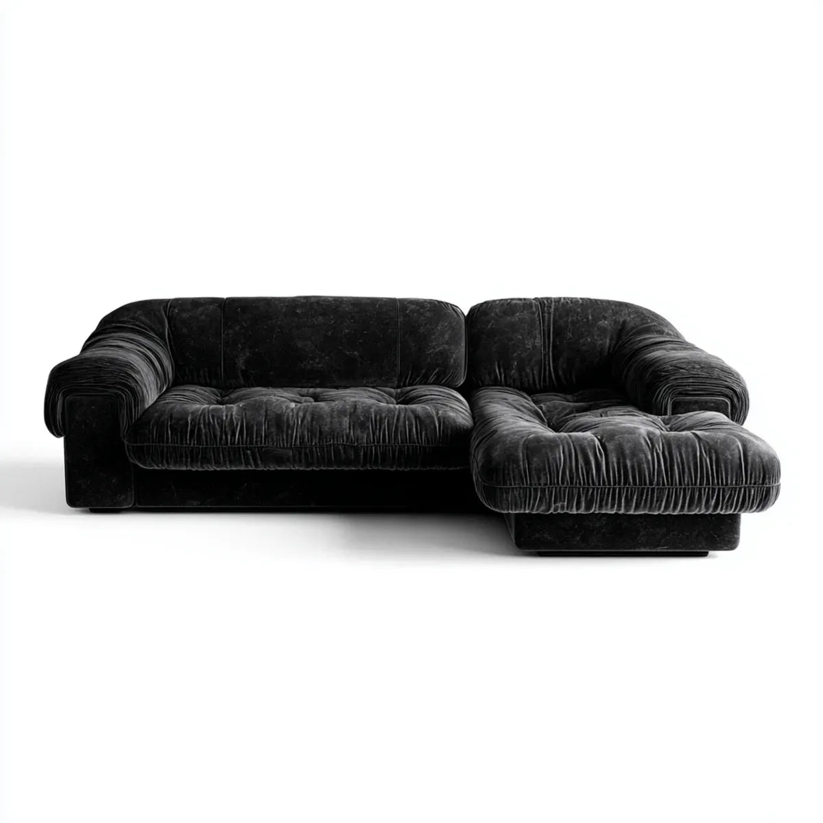 Canapé d’angle 3 places noir en velours de polyester en L 280 x 170 x 85 cm