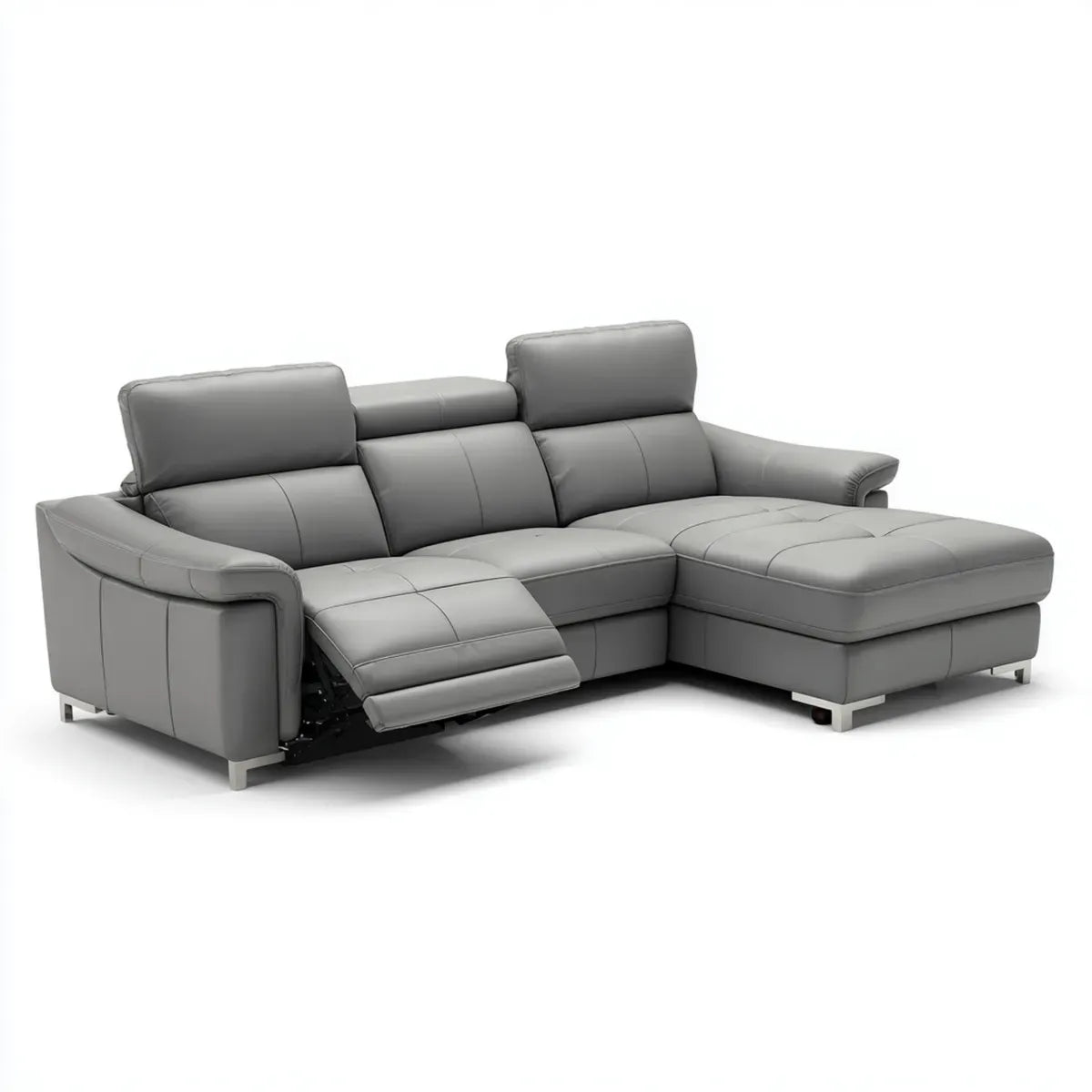Canapé d’angle relax manuel 3 places gris en polyuréthane avec méridienne droite 280 x 170 x 100 cm