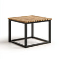 Table basse de jardin carrée beige et noire 70 x 70 x 40 cm en acacia massif et acier thermolaqué
