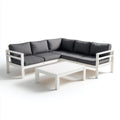 Salon de jardin d'angle avec table basse blanc et gris anthracite en aluminium et polyester 230 x 230 cm