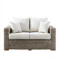 Canapé de jardin 2 places beige en rotin naturel tressé rectangulaire 150 x 85 x 85 cm