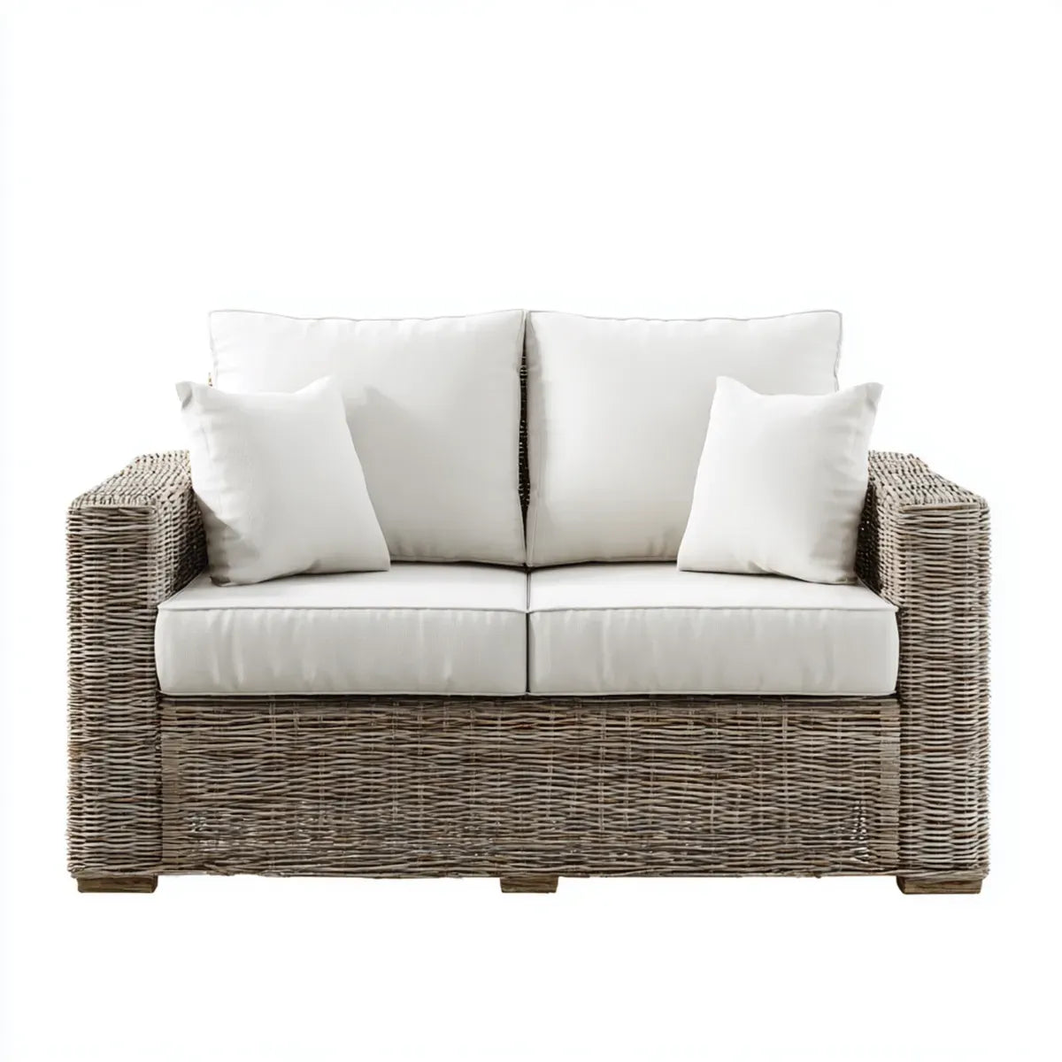 Canapé de jardin 2 places beige en rotin naturel tressé rectangulaire 150 x 85 x 85 cm