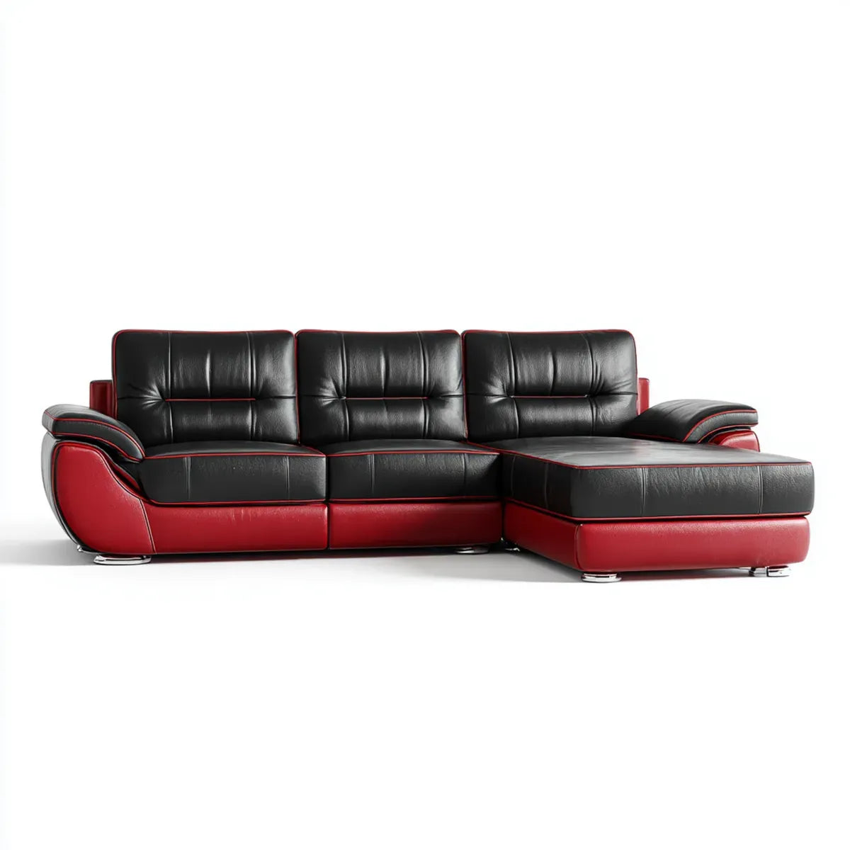 Canapé d’angle 4 places avec méridienne droite noir et rouge en cuir synthétique PU 280 x 170 x 90 cm