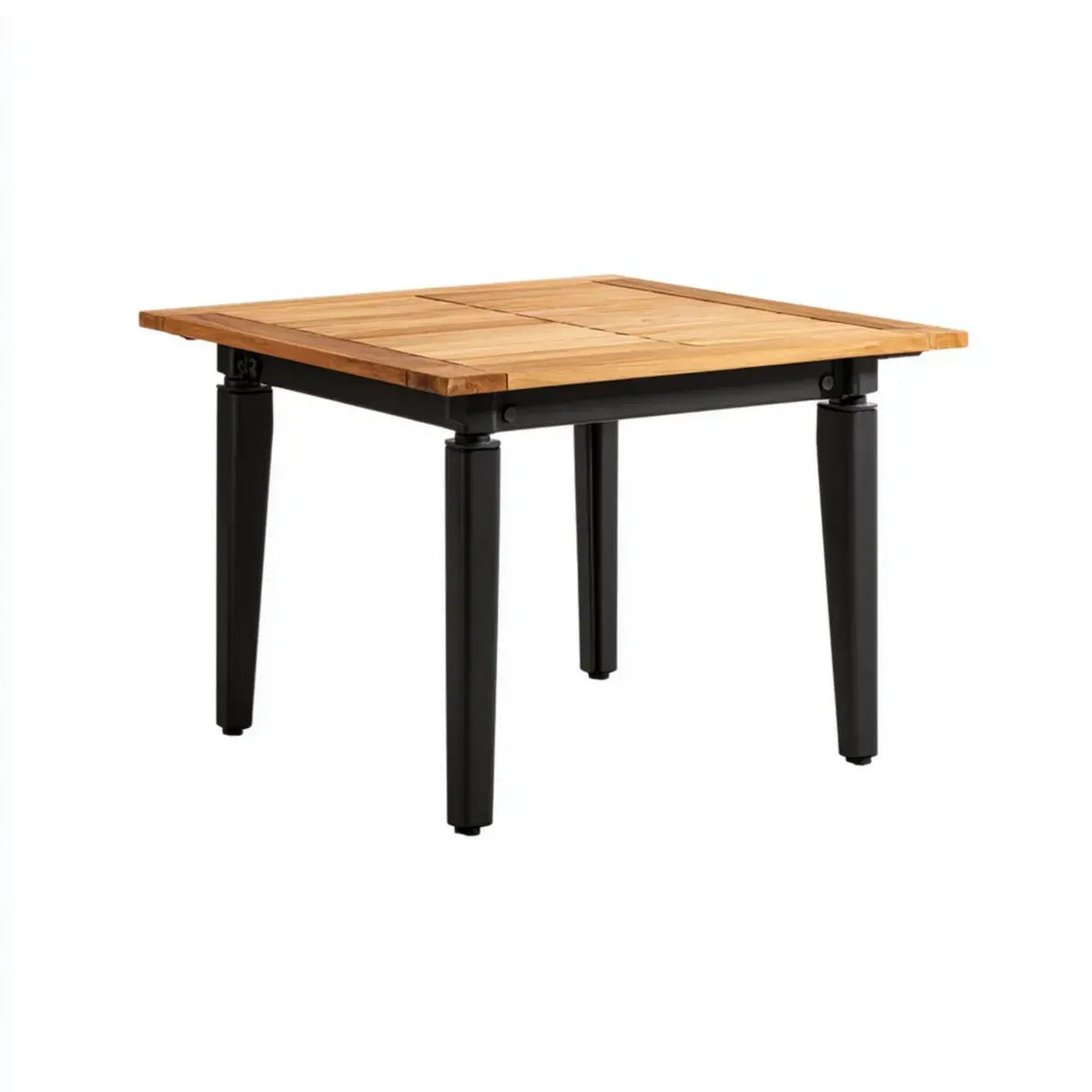 Table de jardin carrée naturel et noir 80 x 80 x 75 cm en teck massif et acier thermolaqué