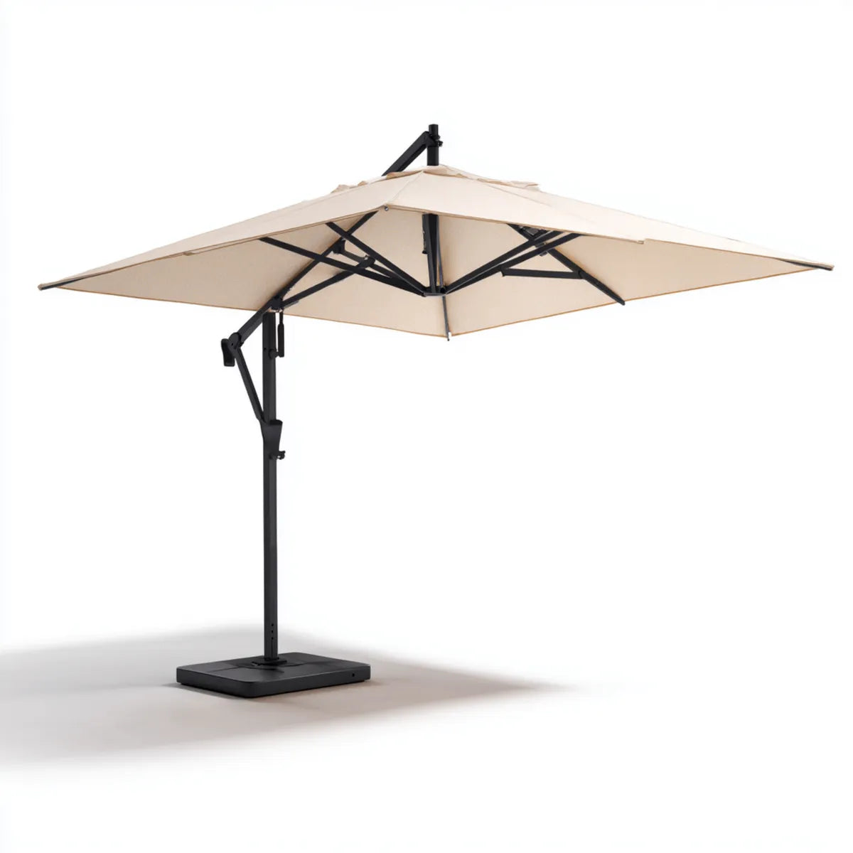 Parasol déporté inclinable beige et noir 300 x 300 cm en polyester forme carrée