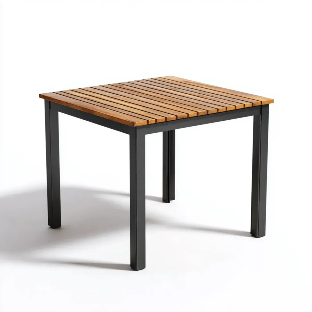 Table de jardin carrée marron et noire 90 x 90 x 75 cm en bois d’acacia et acier